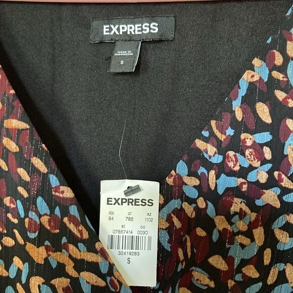 Express Metallic Printed Faux Wrap Ruffle Hi-Lo V-neck Maxi Dress S NO BELT - Picture 3 of 9